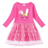 Girls Yarn Skirt Happy Easter Smile Bunny Long And Short Sleeve Dress