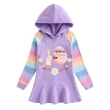 Girls Rainbow Happy Easter Bunny Flower Egg Long And Short Sleeve Casual Skirt