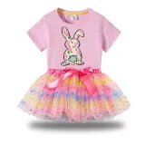 Girl Two Pieces Rainbow TuTu Happy Easter Bunny Flower Butterfly Princess Bubble Skirt