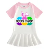 Girls Rainbow Happy Easter Bunny Ears Eggs Slogan Long And Short Sleeve Casual Skirt