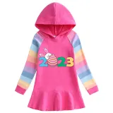 Girls Rainbow Happy Easter 2023 Long And Short Sleeve Casual Skirt