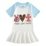 Girls Rainbow Happy Easter Peace Love Cross Long And Short Sleeve Casual Skirt