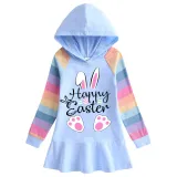 Girls Rainbow Happy Easter Bunny Love Long And Short Sleeve Casual Skirt