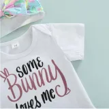 Baby Girls Happy Easter Some Bunny Loves Me Suits and Bow Headband