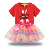 Girl Two Pieces Rainbow TuTu Happy Easter Bunny Love Princess Bubble Skirt