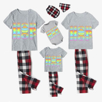 Easter Family Matching Pajamas Exclusive Design Happy Easter Colorful Hop Egg Gray Pajamas Set