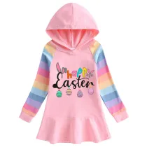 Girls Rainbow Happy Easter Eggs Long And Short Sleeve Casual Skirt