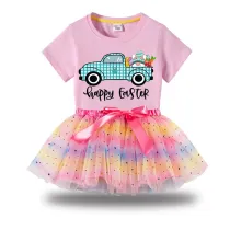 Girl Two Pieces Rainbow TuTu Happy Easter Gnomies Car Princess Bubble Skirt