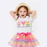 Girl Two Pieces Rainbow TuTu Happy Easter Peace Love Bunny Princess Bubble Skirt