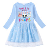 Girls Yarn Skirt Happy Easter Chillin With My Peeps Gnomies Long And Short Sleeve Dress
