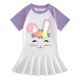 Girls Rainbow Happy Easter Smile Bunny Long And Short Sleeve Casual Skirt