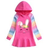 Girls Rainbow Happy Easter Smile Bunny Long And Short Sleeve Casual Skirt