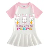 Girls Rainbow Happy Easter Chillin With My Peeps Bunny Long And Short Sleeve Casual Skirt