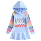 Girls Rainbow Happy Easter Rabbits Long And Short Sleeve Casual Skirt