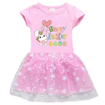 Girls Yarn Skirt Happy Easter Bunny With Balloon Long And Short Sleeve Dress