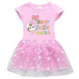 Girls Yarn Skirt Happy Easter Bunny With Balloon Long And Short Sleeve Dress