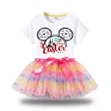 Girl Two Pieces Rainbow TuTu Happy Easter Cartoon Mouse Princess Bubble Skirt