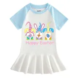 Girls Rainbow Happy Easter Gnomies Bunny Long And Short Sleeve Casual Skirt