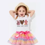 Girl Two Pieces Rainbow TuTu Happy Easter Peace Love Cross Princess Bubble Skirt
