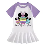 Girls Rainbow Happy Easter Cartoon Mice Eggs Long And Short Sleeve Casual Skirt