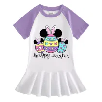 Girls Rainbow Happy Easter Cartoon Mice Eggs Long And Short Sleeve Casual Skirt