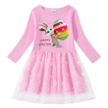 Girls Yarn Skirt Happy Easter Egg Bunny Long And Short Sleeve Dress