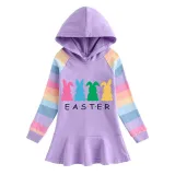 Girls Rainbow Happy Easter Rabbits Long And Short Sleeve Casual Skirt