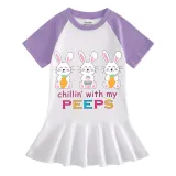 Girls Rainbow Happy Easter Chillin With My Peeps Bunny Long And Short Sleeve Casual Skirt