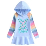 Girls Rainbow Happy Easter Elements Long And Short Sleeve Casual Skirt