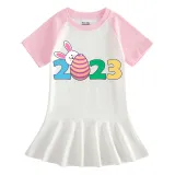 Girls Rainbow Happy Easter 2023 Long And Short Sleeve Casual Skirt
