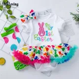Baby Girls My First Easter 3 Pieces Short Suits Colorful Tutu Dress and Baby Socks