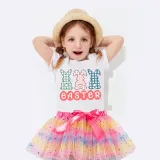 Girl Two Pieces Rainbow TuTu Happy Easter Rabbits Princess Bubble Skirt