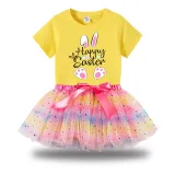 Girl Two Pieces Rainbow TuTu Happy Easter Bunny Love Princess Bubble Skirt