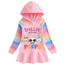 Girls Rainbow Happy Easter Chillin With My Peeps Gnomies Long And Short Sleeve Casual Skirt