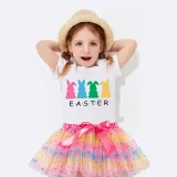 Girl Two Pieces Rainbow TuTu Happy Easter Rabbits Princess Bubble Skirt