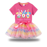 Girl Two Pieces Rainbow TuTu Happy Easter Gnomies Bunny Princess Bubble Skirt