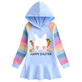 Girls Rainbow Happy Easter Carrot Egg Bunny Long And Short Sleeve Casual Skirt