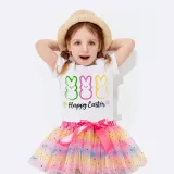 Girl Two Pieces Rainbow TuTu Happy Easter Rabbits Princess Bubble Skirt