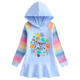 Girls Rainbow Happy Easter Egg Elements Long And Short Sleeve Casual Skirt