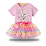 Girl Two Pieces Rainbow TuTu Happy Easter Bunny Wreath Princess Bubble Skirt