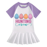 Girls Rainbow Happy Easter Hunting Crew Eggs Long And Short Sleeve Casual Skirt