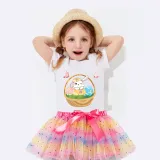 Girl Two Pieces Rainbow TuTu Happy Easter Basket Bunny Flower Butterfly Princess Bubble Skirt