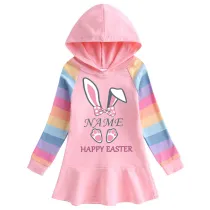 Girls Rainbow Happy Easter Name Custom Bunny Long And Short Sleeve Casual Skirt