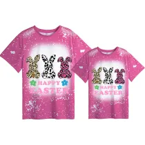 Mommy and Me Matching Clothing Top Happy Easter Leopard Rabbits Tie Dyed Family T-shirts