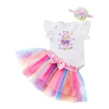 Baby Girls My First Easter Coloured Eggs 2 Pieces Short Suits Tutu Dress and Headscarf