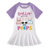 Girls Rainbow Happy Easter Chillin With My Peeps Gnomies Long And Short Sleeve Casual Skirt