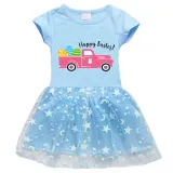 Girls Yarn Skirt Happy Easter Car Long And Short Sleeve Dress