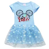 Girls Yarn Skirt Happy Easter Cartoon Mouse Long And Short Sleeve Dress
