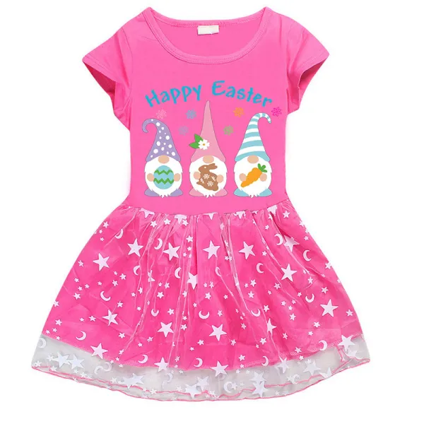 Girls Yarn Skirt Happy Easter Gnomies Long And Short Sleeve Dress