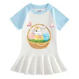 Girls Rainbow Happy Easter Basket Bunny Flower Butterfly Long And Short Sleeve Casual Skirt